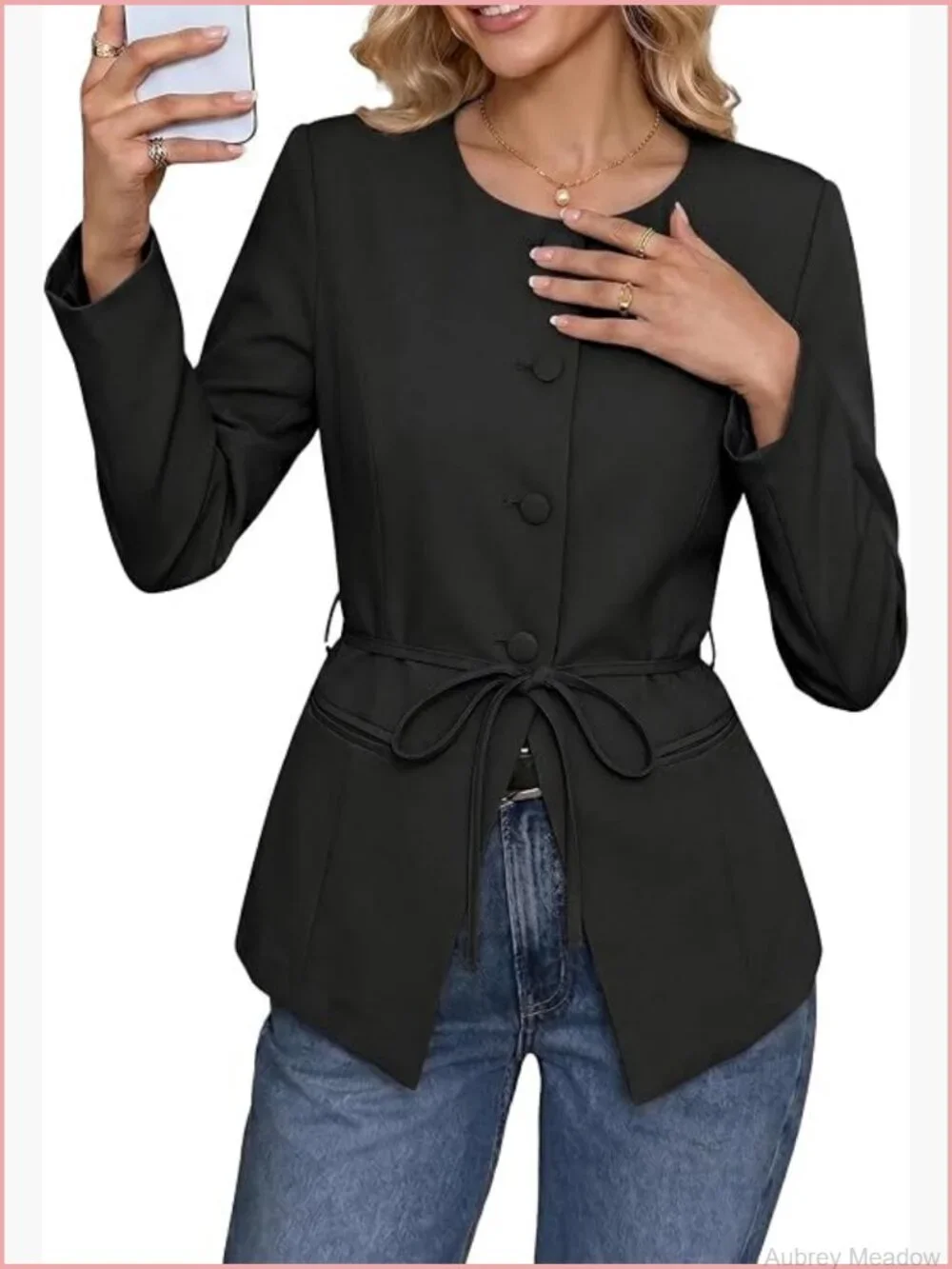 Women Long Blazer - Business Casual Button Down Split Hem Work Jacket with